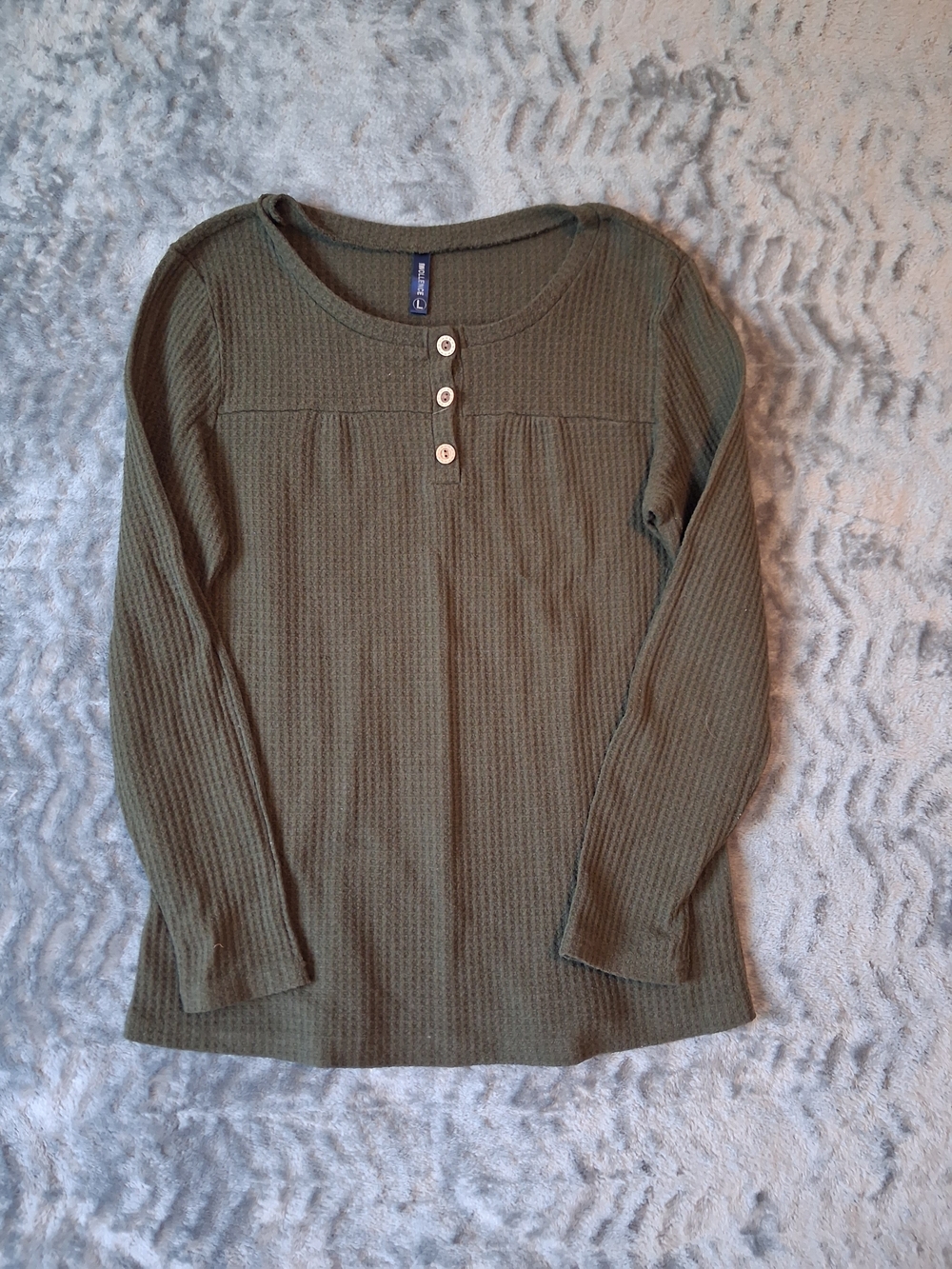 Iwollence Top Womens Medium Large Olive Green Waffle-Knit Long Sleeve Henley Top